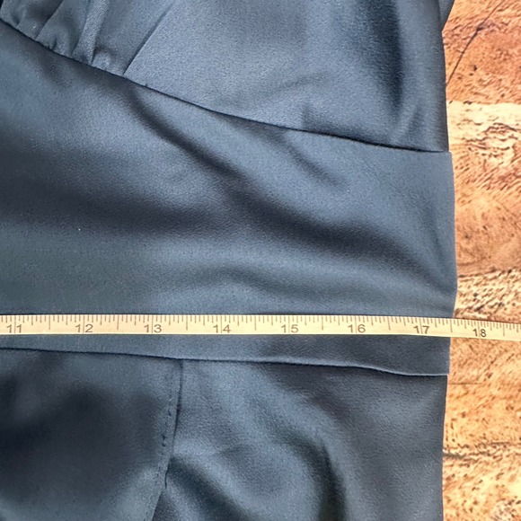 Aidan Mattox Teal Blue Satin V-Neck High-Low Midi Dress Bishop Sleeve Size 14 - Picture 14 of 16